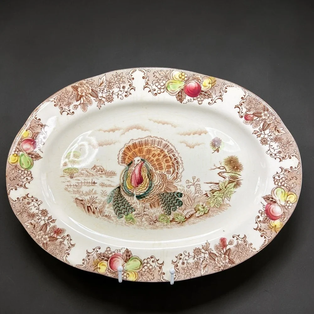 Vintage Fred Roberts‎ Co Turkey Platter Thanksgiving Serving Tray Japan 16 Inch